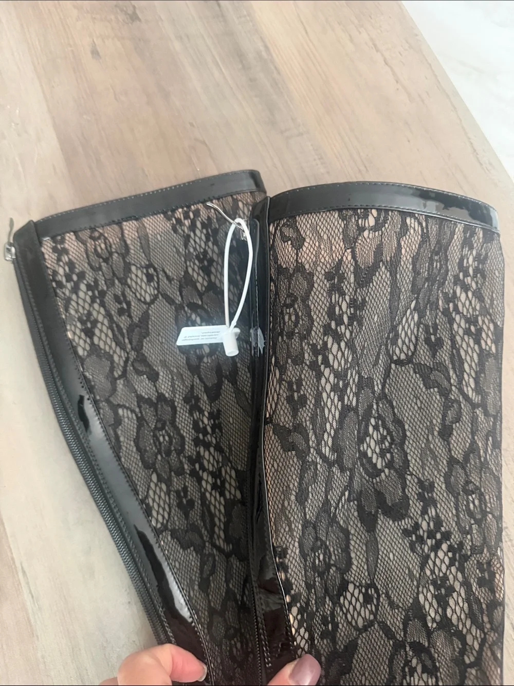 Black Lace Over-the-Knee Block Heel Boots